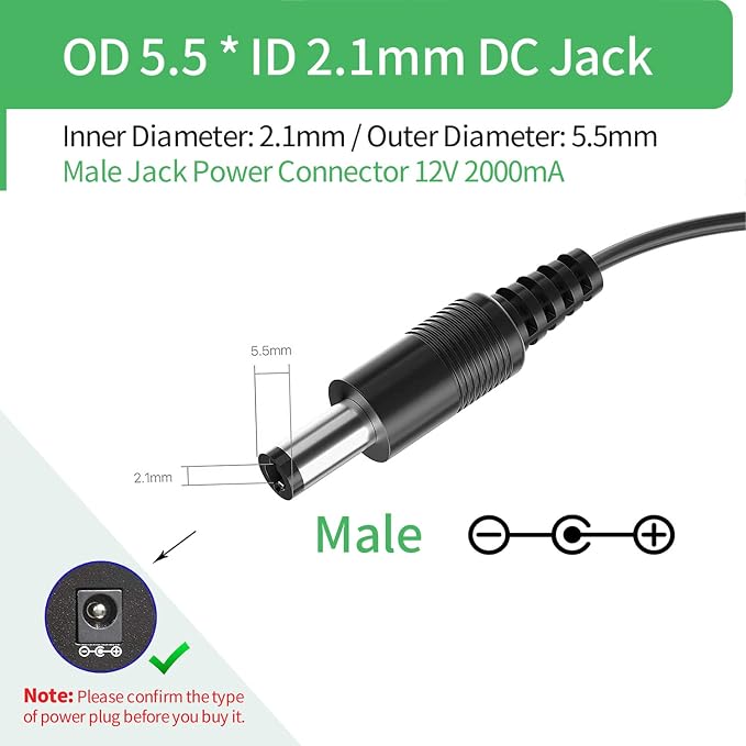 [UL Certified] 2-Pack 12V 2A Power Supply Adapter, 5.5mm x 2.1mm Plug, AC to DC Adapter for IP Camera, DVR, NVR, LED IR, Router – UL, FCC, RoHS Listed