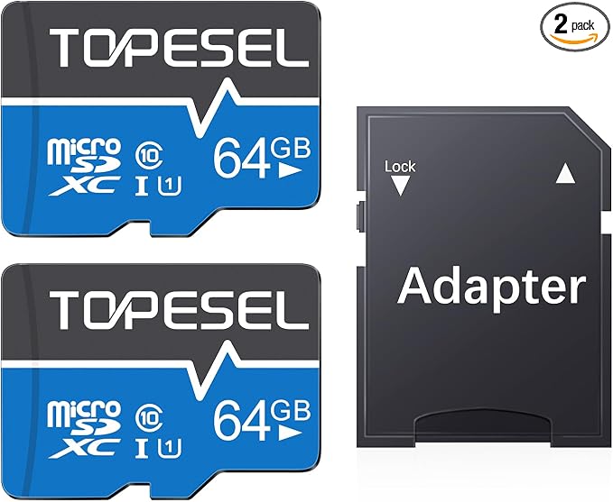 TOPESEL 64GB(The Actual usable Capacity is 57.6GB) Micro SD Card 2 Pack Memory Cards UHS-I TF Card Class 10 for Camera/Dash Cam/Tablet/PC/Computer(64GB 2Pack)
