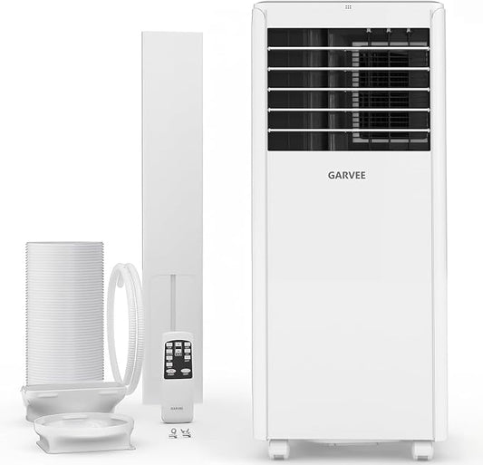 Garvee 8000 BTUs Portable Air Conditioner for 350Sq.Ft Max.Remote Control 48dB Portable AC Unit, Dehumidifier, Fan, Sleep, 24H Timer&Installation Kit, DOE Certified, Ceer 6.2,White White