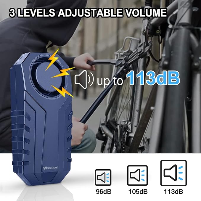 WSDCAM Bike Alarm with Remote 2 Pack (Black + Blue), 113dB Wireless Anti-Theft Vibration Alarm Door Alarm Motorcycle Bicycle Vehicle Security Alarm System