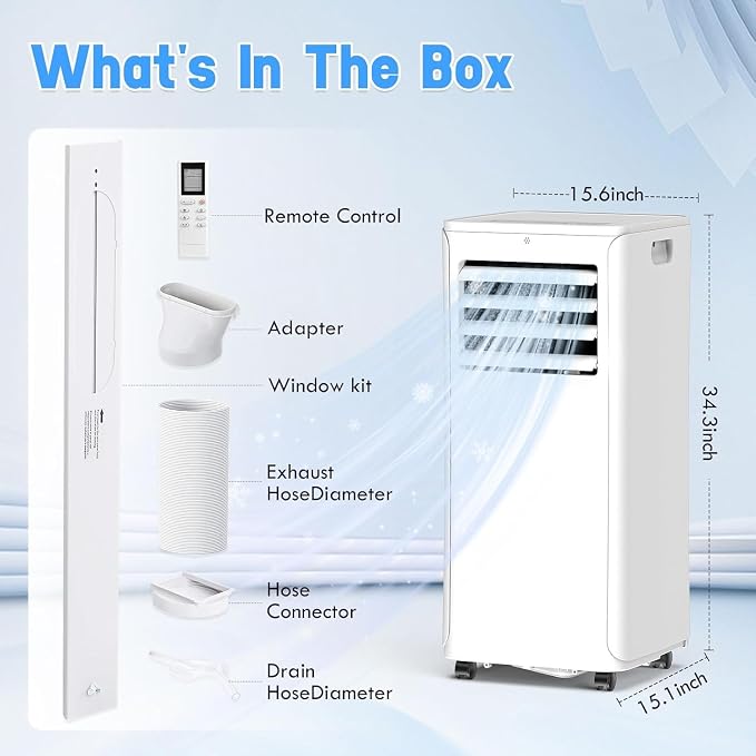 12,000 BTU Portable Air Conditioner With Heat, Wifi 3-in-1 AC Unit with Dehumidifier & Fan, Quiet Operation for Bedroom, Cools up to 550 sq.ft, 24-Hour Timer, Remote & Window Installation Kit