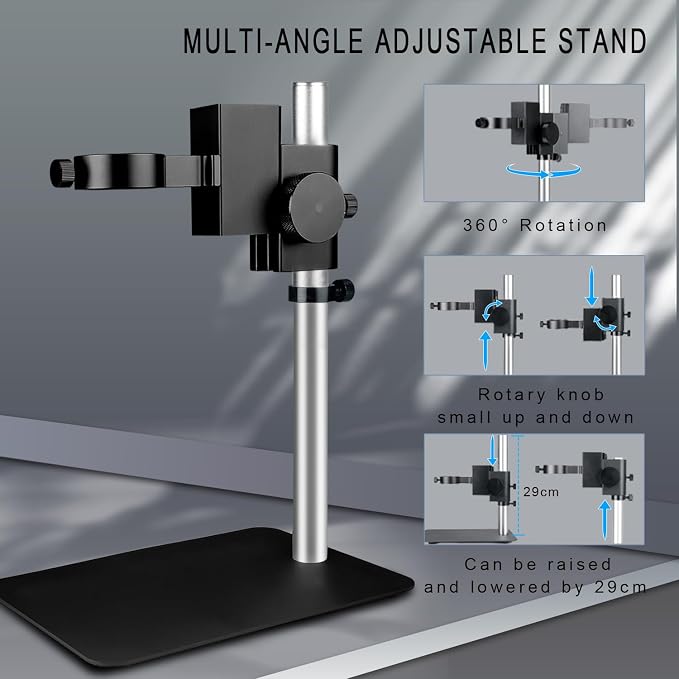NICE-POWER Digital Microscope with Metal Base, 13MP 1080P HDMI VGA Industrial Microscope Magnifier, 130X Zoom C-Mount HD Lens, LED Ring Light, Soldering Electronic Repair Bench Microscopes