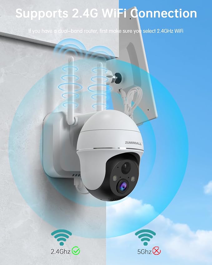 ZUMIMALL Solar Security Cameras Wireless Outdoor, 360° View Outdoor Camera Wireless Solar Powered 5MP 5G Security Camera Outdoor Wired