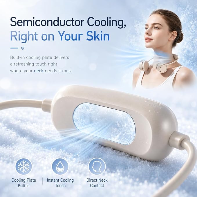 Portable Neck Fan with Cooling Plate, Wearable Personal Fan with Adjustable Airflow, Hands-Free, 3 Speeds, USB Rechargeable for Commuting, Office, Outdoor (Cooling Pro)