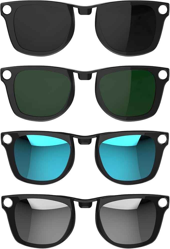 HiBloks 4Pcs Polarized Clip for Ray-Ban Meta Wayfarer & Gen 2 (RW4006/RW4012 Standard 50-22), Shiny Black Frame Discoloration Clip-on Set for Rayban Meta Gen 2 Smart Glasses (Black+Green+Silver+Blue)