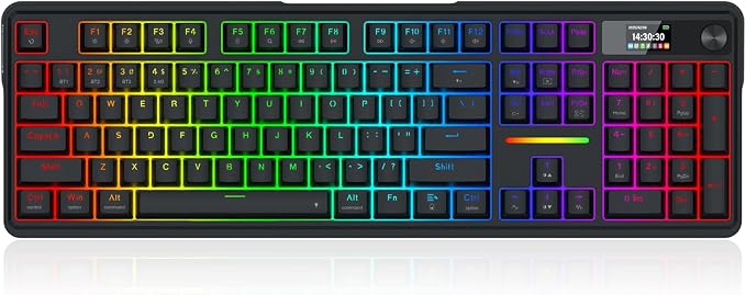 Redragon K762 Wireless Gasket Gaming Keyboard w/Hype Screen & Knob, 104 Keys Mechanical Keyboard, Easy-Control 1.14’’ TFT Info Display, 5-Layer Noise Dampening, Round PBT Keycaps, Custom Linear Switch