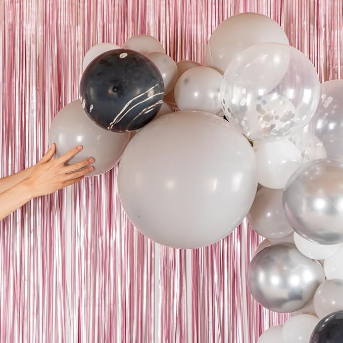 Restaurantware-Balloonify Balloon Garland Set, 1 Party Decoration Kit - 102 Balloons, With Chain, Gray & Metallic Silver Latex Balloon Arch Kit, Includes Glue Dots