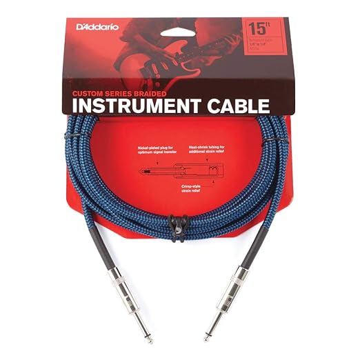 D'Addario Accessories D'Addario Guitar Cable - Guitar Lead - Instrument Cable - Guitar Accessories - Braided Cable - 15 Feet/4.57 Meters - Blue - 2 Pack