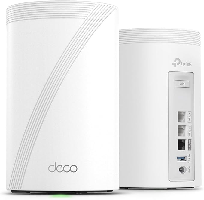TP-Link Deco 7 Pro BE14000 Tri-Band Wi-Fi 7 Whole Home Mesh System | 8-Stream 14 Gbps | 10 Gbps WAN/LAN Port | Up to 8100 Sq.ft, 200 Devices Capacity | 320 MHz, HomeShield, AI-Roaming (BE67 2-Pack)
