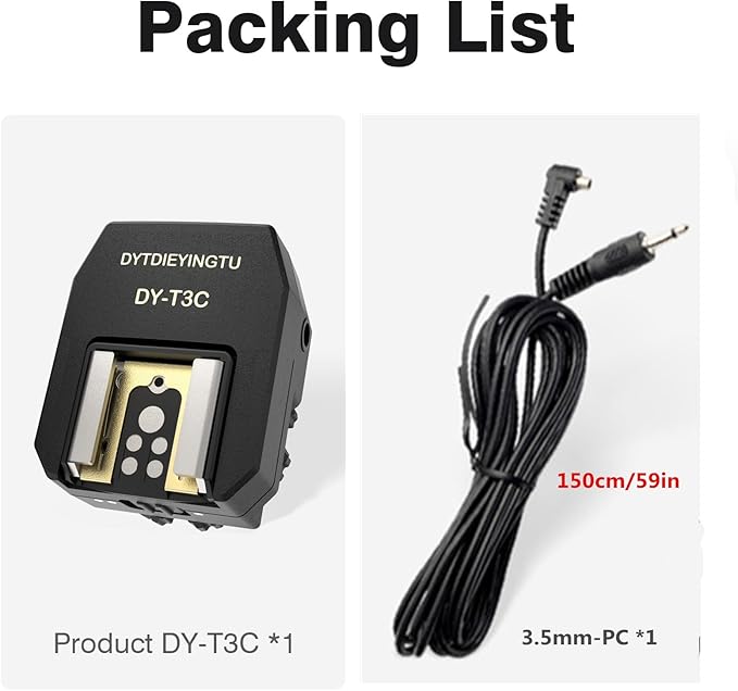DY-T3C for Canon Camera Flash Hot Shoe Adapter Mount Top-Mounted Expansion Accessory: Multi-Flash synchronous Shooting with Cable Converter (DY-T3C 1PCS + PC Cable 1PCS)
