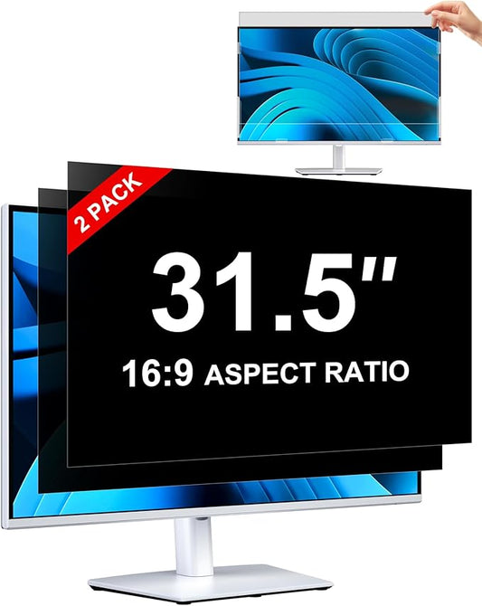 [2-Pack] Privacy Screen For Computer Monitor, 31.5-Inch 16:9 Aspect Ratio; Anti Spy/Bule Light/Glare And Eye Protection, 2 Install Ways Removable For Office, Airport, Cafe And Other Public Area; Diagonal 31.5 Inches, Width 27.45 Inches, Height 15.44 In...