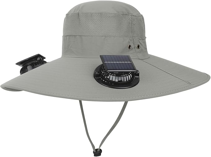 Solar Fan Hat 2 Fans, Outdoor Wide Brim Fishing Hat with Fan, Solar Cooling Bucket Fisherman Hats, Quick Dry Sun Cap with Fan
