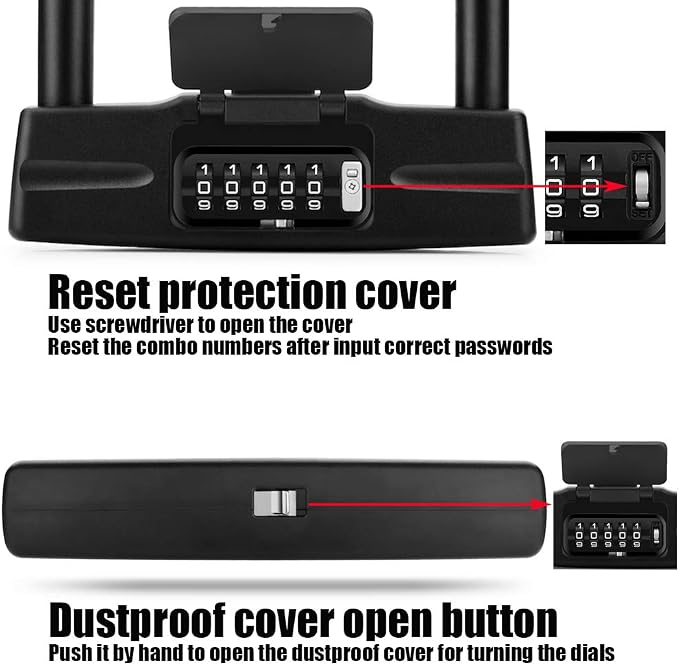 USHAKE Bicycles U Lock, Heavy Duty Bike Scooter Motorcycles Combination Lock Gate Lock for Anti Theft (Black 14mm chackle)