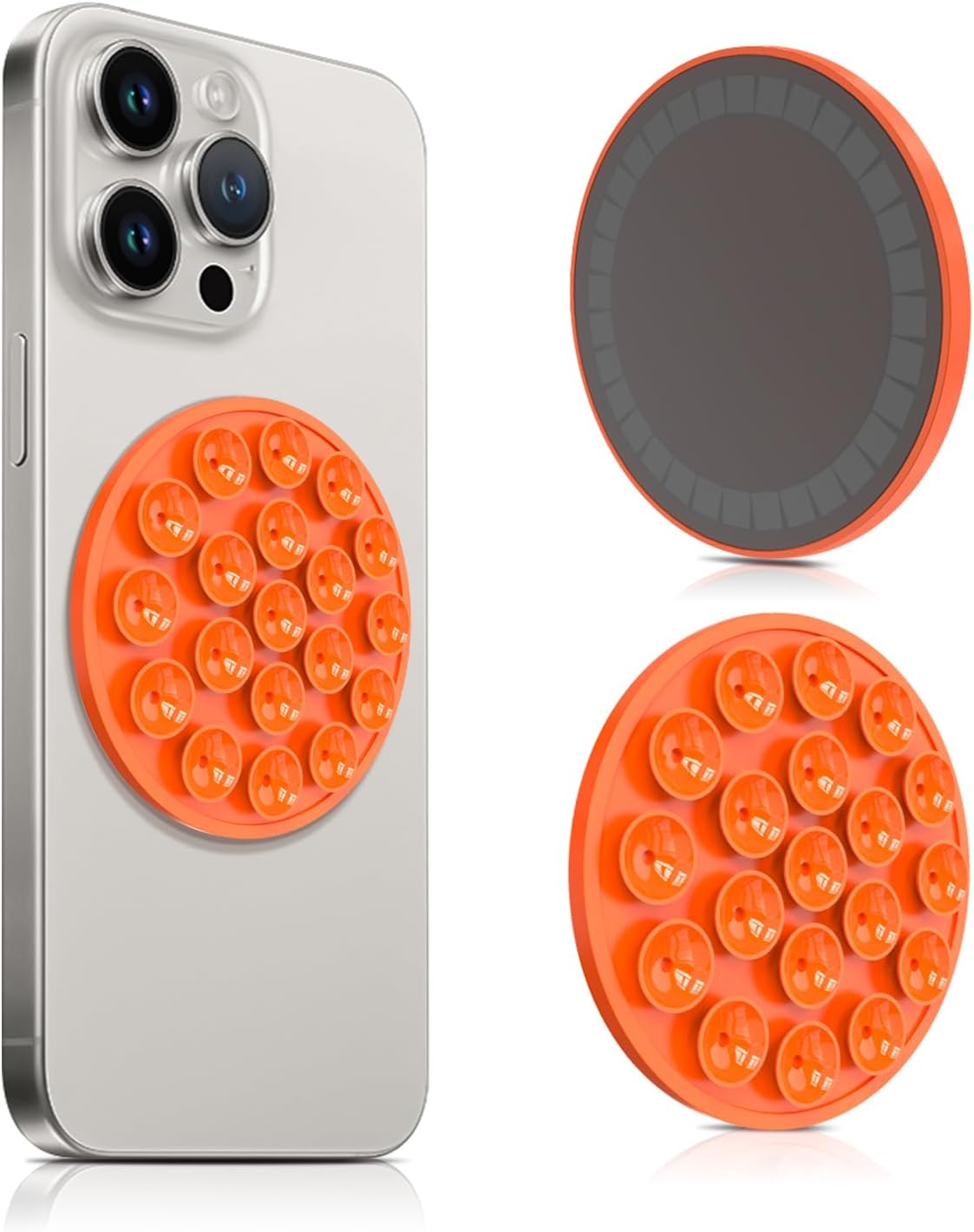 Silicone Suction Cup Phone Mount, Magnetic Suction Phone Case Stand, Mirror Shower Phone Holder, Perfect for Selfies and Videos Creators, Hands Free Holder Mount-Orange