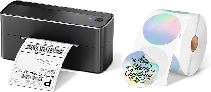 Phomemo 241BT Bluetooth Thermal Shipping Label Printer 4X6 - Wireless Thermal Label Printer for Shipping Packages + 2 Inch Color Circle Thermal Sticker Labels 400