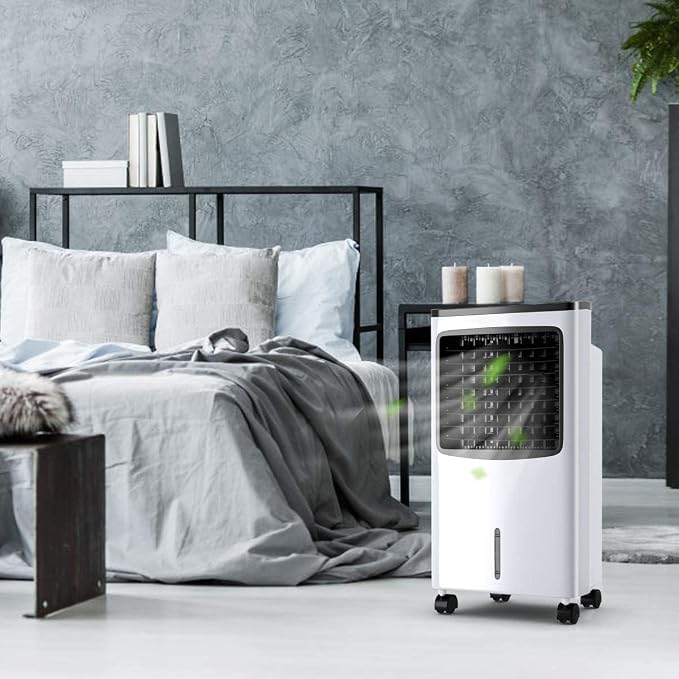FANTASK Portable Air Cooler, Electric Air Cooling Machine with 3 Modes, 3 Speeds and Timer Function, Cooling Fan with Digital Display, Ice Crystal Box and Large Water Tank, Idea for Home Office