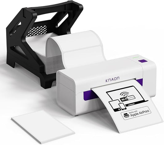 KNAON Shipping Label Printer, Wireless Wi-Fi Thermal Printer, AirPrint Label Printing 4x6 for iPhone, iPad, Mac, Supports Android&Windows, Includes Label Holder – Ideal for Small Businesses, Shopify