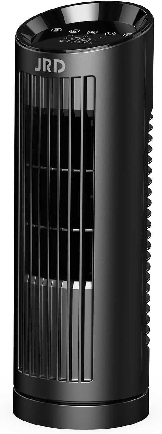 JRD 13'' Tower Fan for Bedroom, Quiet Cooling Fan Bladeless Desk Fan with Remote, 80° Oscillating, 3 Speed, 4 Mode, 12h Timer, Digital Touch Screen, Portable Table Fan for Home Desktop Office