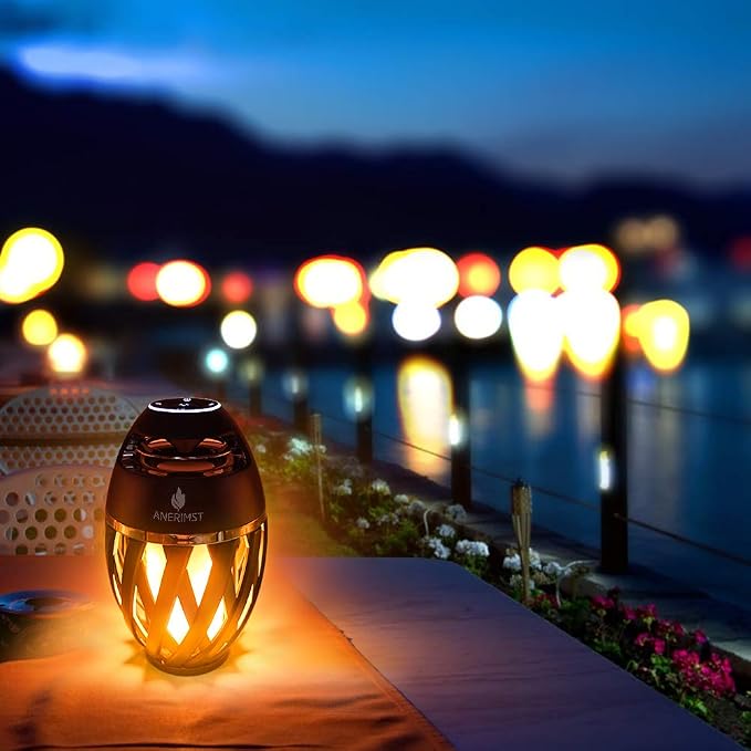 Outdoor Bluetooth Speaker with Flame Atmosphere, Electronics Gifts for Men, Women, Cool Gadgets for Porch Garden Parties, BT5.3, 5W Stereo Sound, Waterproof Wireless Speaker with Led Torch Light