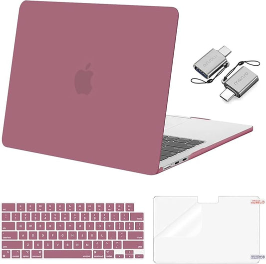 MOSISO Compatible with MacBook Air 13 inch Case M5 2026 M4 2025 M3 M2 2024-2022 A3449 A3240 A3113 A2681, Hard Shell&Keyboard Cover&Screen Film&Type C for MacBook Air 13.6 inch Case, Dusty Rose