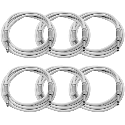 Seismic Audio - SASTSX-10White-6PK - 6 Pack of 10 Foot White 1/4 Inch TS Patch Cables - 10' Professional Audio Unbalanced 1/4" Patch Cords