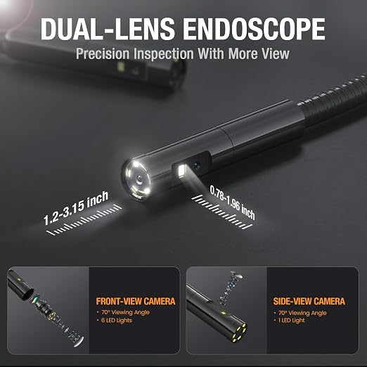 Teslong Inspection Camera, Dual Lens Borescope Camera with Light, NTS300 5" IPS Industrial Endoscope, 1080P Waterproof Flexible Mechanic Fiber Optic Snake Scope Cam for Wall Automotive Engine (3.3FT)