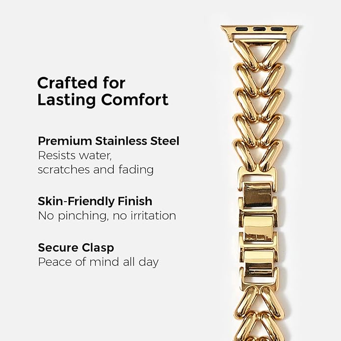 My Pretty Strap - Compatible Apple Watch Band Strap, Stainless Steel Fashion iWatch Replacement Strap- Easy Resizing, No Tool Needed, Fits Most Wrists- Series 1-11, SE and Ultra