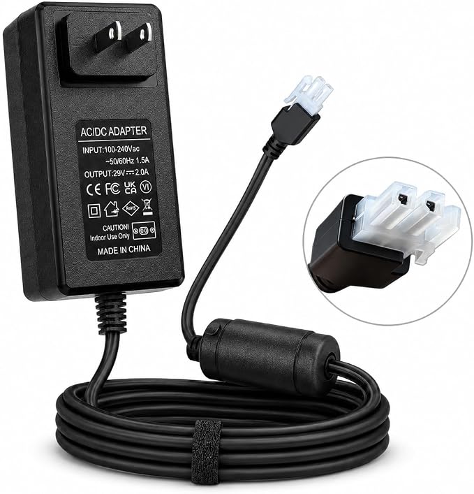 29V 2A Standing Desk Power Cord, 2-Pin Power Supply Adapter Compatible with Claiks P1.01.001/P101001 40/48/55/63 Inch Electric Desk, YH-K290018-C Charger Replacement