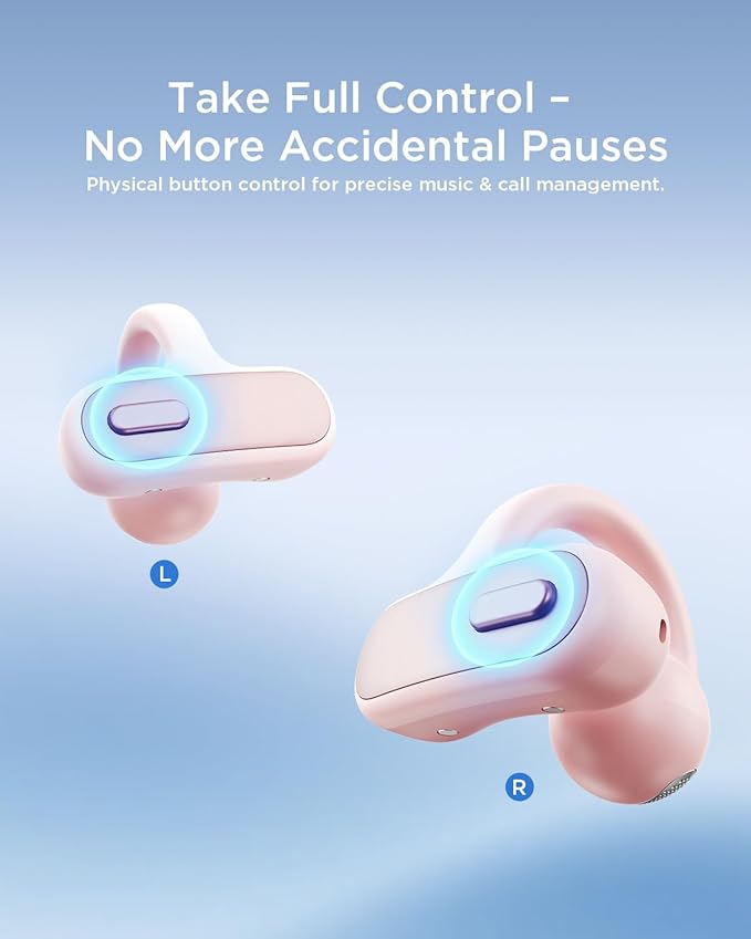TALIX Open Ear Clip-On Earbuds X8 with AI ENC & Powerful Bass, Wireless Bluetooth 6.0, IPX4 Sweatproof Fitness Headphones, Physical Buttons, 5g Lightweight Ear Buds with Multi-Device Switching, Pink