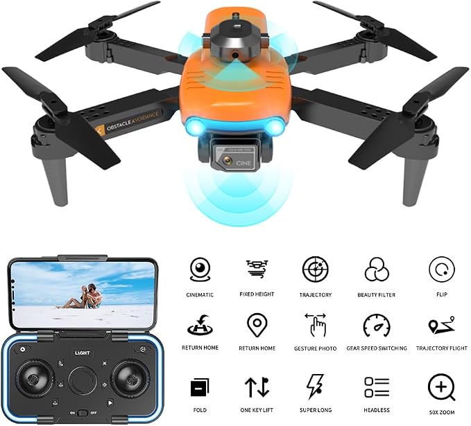 F187 Foldable Drone with 4K HD Dual Camera, Obstacle Avoidance, Colorful LED Lights, Long Flight Time, Auto Return, HD Aerial Photography Quadcopter