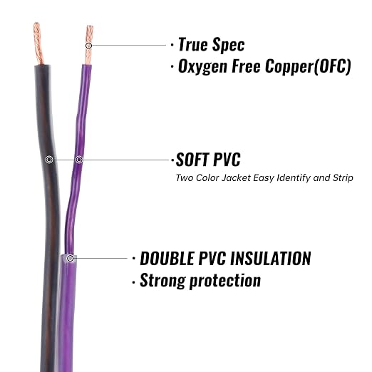 Sinus Live 16AWG OFC(Oxygen Free Copper) Speaker Wire Great use for Home Theater Speakers and Car Speakers, Purple and Black (100FT OFC)