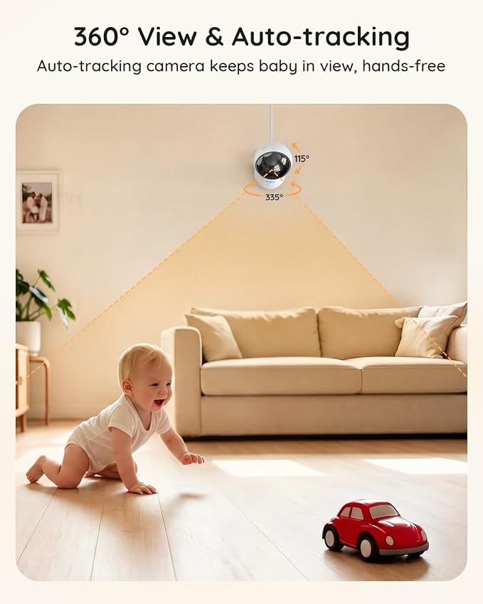 BOIFUN AI Baby Monitor with Camera and Audio, Safety Alerts (Tummy Sleeping & Face Area), WiFi Smartphone APP Control, Colorful Night Light, 2K HD Night Vision, Motion & Cry Detection, Two-Way Talk