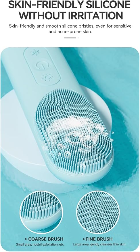 Silicone Facial Cleansing Brush with Heating & Vibration – Rechargeable Face Cleansing Device with Soft Silicone Bristles for Daily Skincare Routine