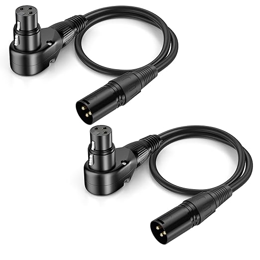 Straight XLR Male to Right-Angle XLR Female Microphone Cable 2-Pack, Adjustable 90 Degree Pro Balanced Shielded 3 Pin DMX Patch Cord for Studio Audio&DJ Stage Live Recordin(D, 6Feet)
