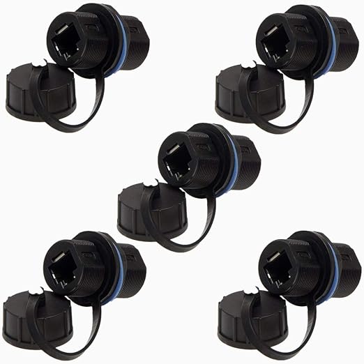 5PCS Panel Mounting Shielded RJ45 Waterproof Cat5/5e/6 8P8C Connector Ethernet LAN Cable Connector Double Head Adapter with Waterproof/Dust Cap