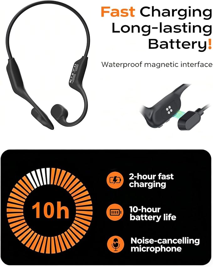 Bone Conduction Headphones, IPX8 Waterproof Swimming Headphones, Open Ear Headphones with MP3 Mode 32GB Memory Up to 10 Hours Playtime, Bluetooth 6.0 Ear Buds Secure Fit for Running and Fitness