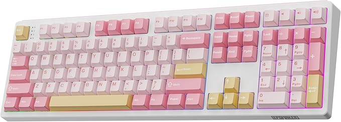 EPOMAKER TH108 Full Size Mechanical Keyboard, Wireless Gaming Keyboard with 8000mAh Battery, Creamy Gasket, 108 Keys, Hot Swap, Custom Driver, RGB Backlight (Pink, Sea Salt Silent)