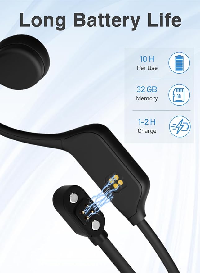 Bone Conduction Headphones for Swimming, IPX8 Waterproof Bluetooth 5.3 Open Ear Headphones with 32GB MP3 Player, 10H Battery, Built-in Mic for Running, Cycling, Workout