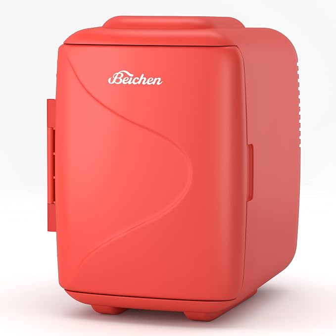 BEICHEN Mini Fridge [Upgrade], Small Fridge Rapid Cooling 4 Liter/6 Cans Skincare Fridge, Cooler and Warmer Refrigerators for Bedroom, Cosmetics, Office and Car (Red)
