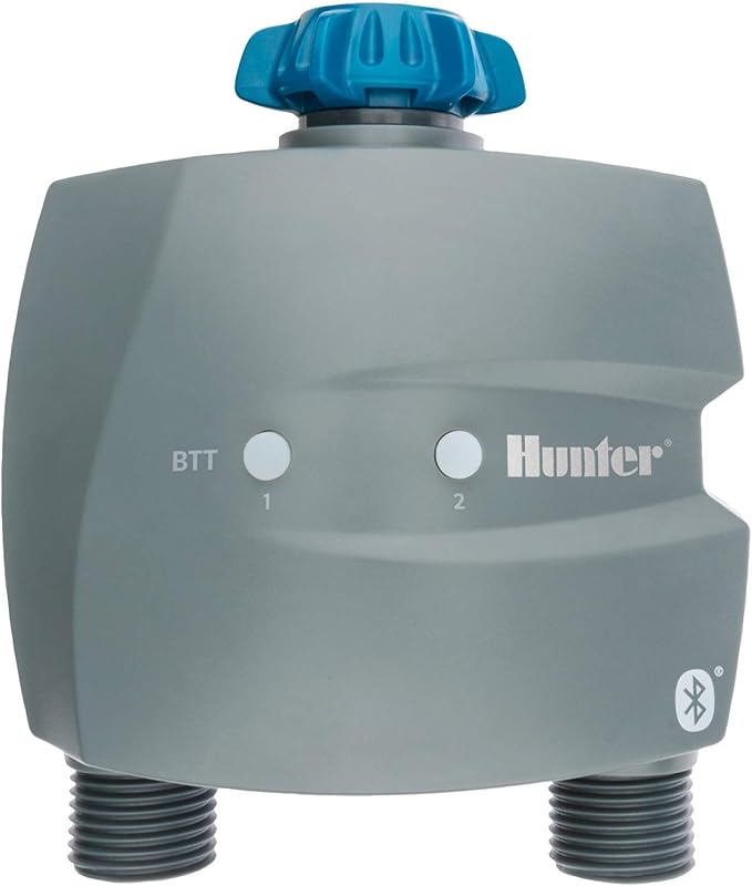 Hunter BTT Bluetooth Hose Timer, 2-Zone Smart Irrigation Controller, App Controlled Watering for Lawn, Garden, and Drip Systems, Battery Operated, No WiFi Required