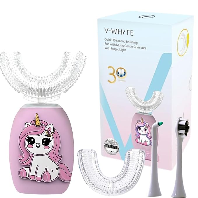 V-WHITE Ultrasonic Toothbrush Bundle: Ultimate Oral Care for The Whole Family Includes 1 X Electric Toothbrush for Adult, 1 X Electric Toothbrush for Kids and 1 X Foam Toothpaste for Kids