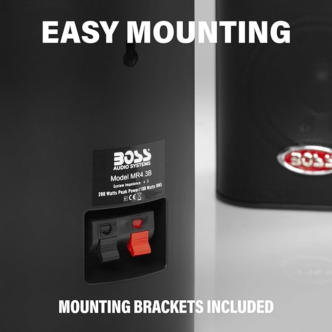 BOSS Audio Systems MR4.3B 200 Watt Per Pair, 4 Inch, Full Range, 3 Way Weatherproof Marine Speakers Sold in Pairs
