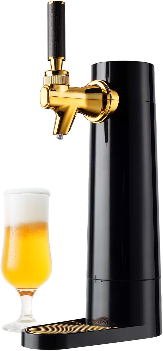GREEN HOUSE: Draft Pour Beer Dispenser & Ultra Fine Foam Maker | Mini Kegerator for Home. Ultra Fine Foam covering as lid makes regular beer taste delicious and keep longer.