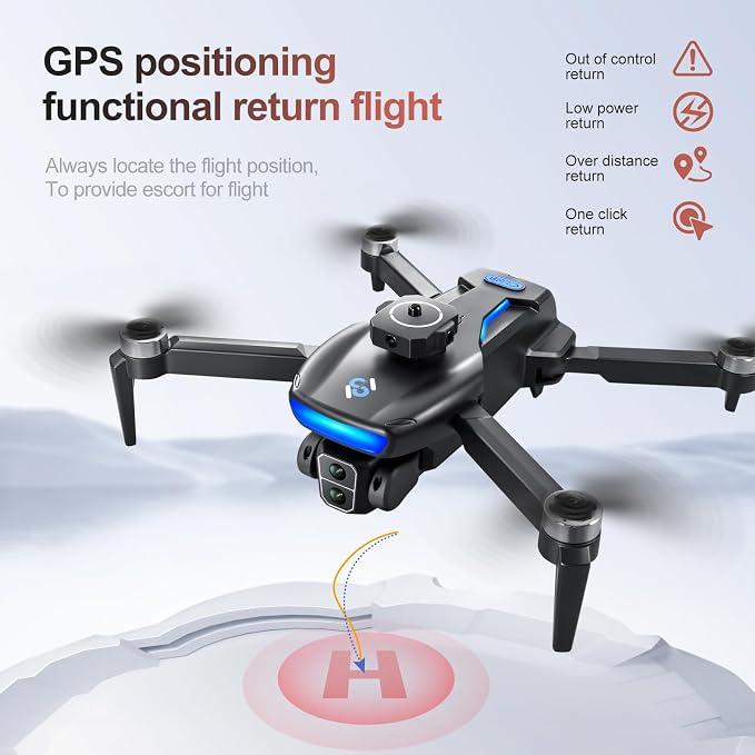 ikaufen S181 Drone with Camera for Adults GPS RC Drone With 4K HD Dual Camera WiFi FPV Foldable Quadcopter Aircraft +2 Battery (S181 No screen control+ 2 Battery)