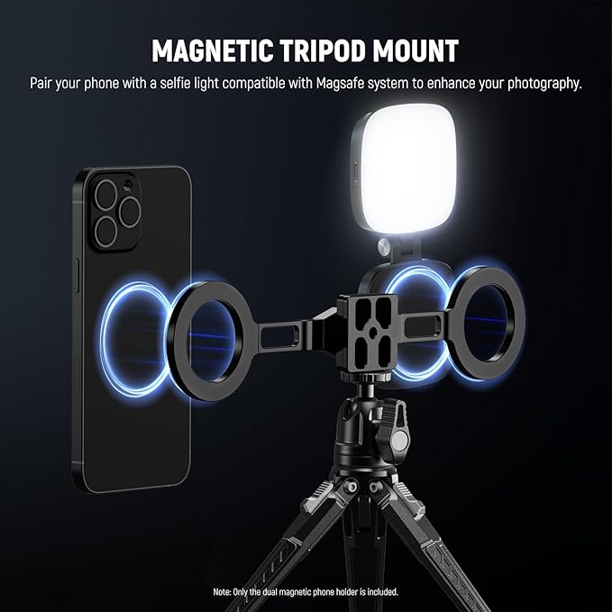 NEEWER Dual Magnetic Phone Holder Stand Tripod Mount with Arca Type Base, Metal Lightweight Portable Camera Cellphone Attachment Compatible with MagSafe iPhone Samsung Android Video Recording, DS029