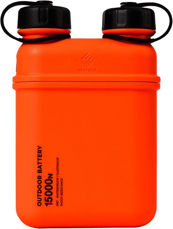 ELECOM NESTOUT Rugged Power Bank, 15000mAh Outdoor Charger, 32W USB-C Fast Charging PD, Waterproof IP67, Durable Shockproof, Battery Pack for iPhone Tablet Hiking Travel Camping (Orange, 15000mAh)