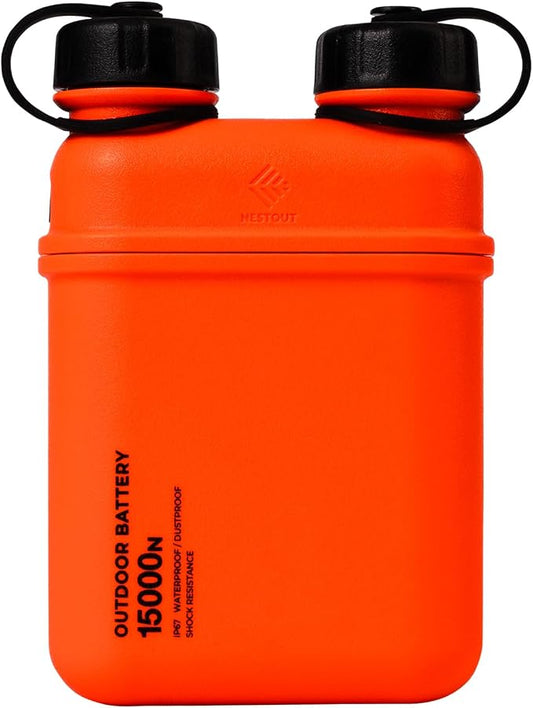 ELECOM NESTOUT Rugged Power Bank, 15000mAh Outdoor Charger, 32W USB-C Fast Charging PD, Waterproof IP67, Durable Shockproof, Battery Pack for iPhone Tablet Hiking Travel Camping (Orange, 15000mAh)