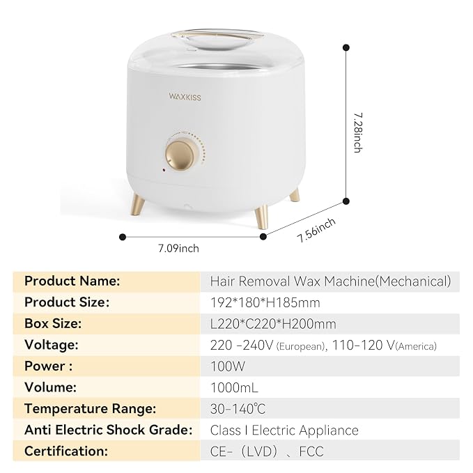 Large-Capacity Wax Warmer for Hair Removal – 1000 ml Wax Heater with Adjustable Temperature Control, Ideal for Salon & At-Home Use (White)