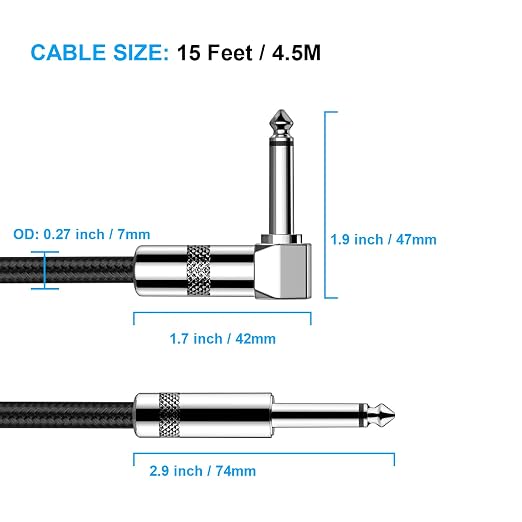 New Bee Guitar Cable 15ft Electric Instrument Cable Bass AMP Cord 1/4 Right to Straight for Electric Guitar, Bass Guitar, Electric Mandolin, Pro Audio