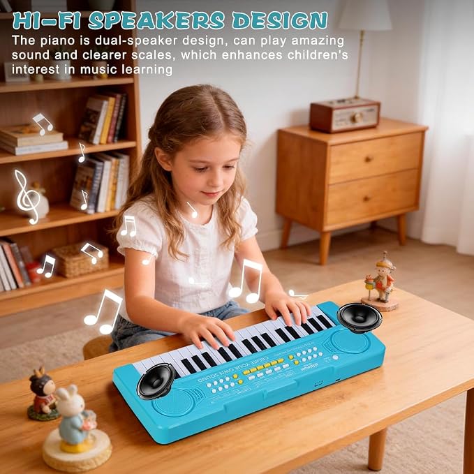 Keyboard Piano for Kids, BIGFUN 37 Keys Toddler Piano Multifunction Music Educational Instrument Toy, Electronic Kids Keyboard Set for 3-7 Year Old Girls and Boys (2PCS, Purple + Blue)